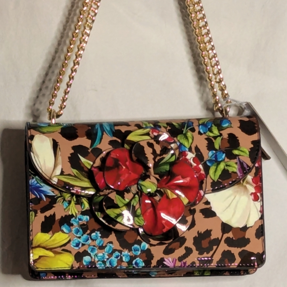 Calin Collection Vegan Patent Leather floral  print NEW satchel crossbody bag